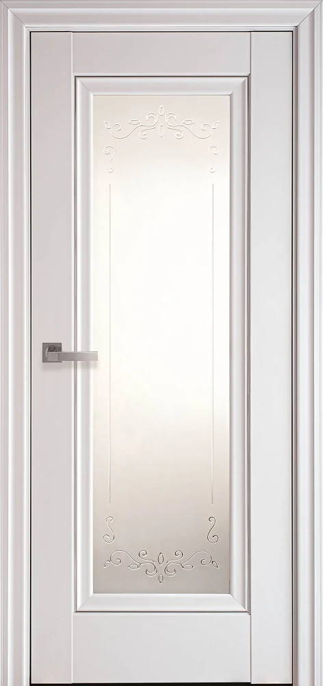 Дверь Элегант Престиж бел. матовый (стекло сатин и молдинг и рисунок2) Premium Новый стиль