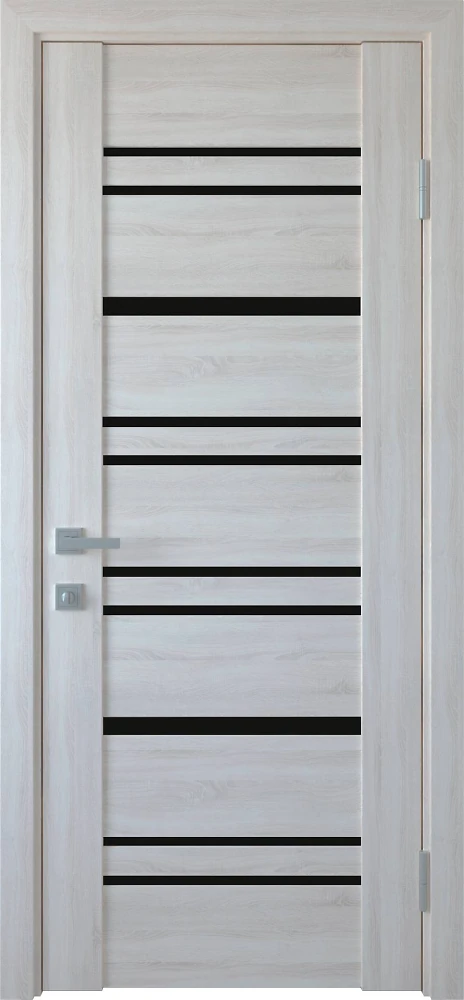 Дверь Вива Валенсия ясень New (с черным стеклом) ПВХ DeLuxe Новый стиль