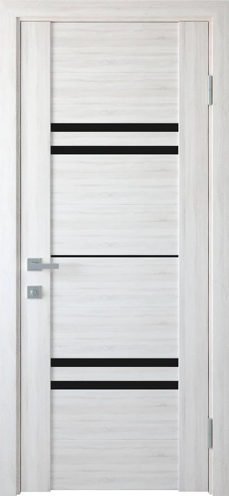 Дверь Вива Мерида ясень New (с черным стеклом) ПВХ DeLuxe Новый стиль