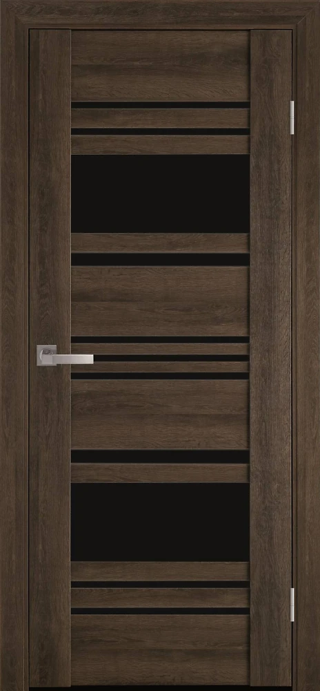 Дверь Вива Ницца бук табачный (с черным стеклом) ПВХ Viva Новый стиль