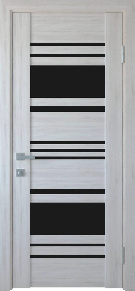 Дверь Вива Ницца ясень New (с черным стеклом) ПВХ DeLuxe Новый стиль