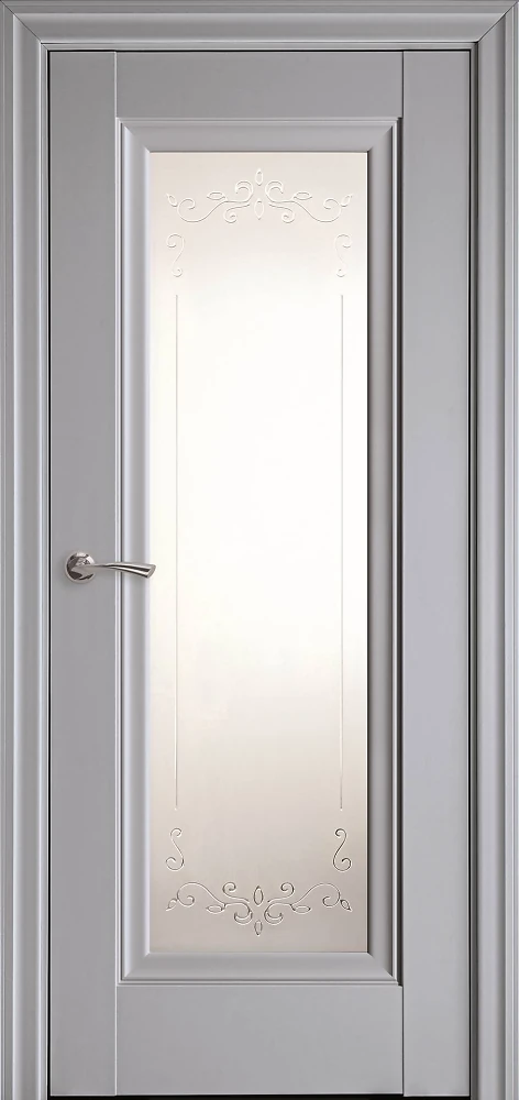 Дверь Элегант Престиж серая пастель (стекло сатин и рисунок Р2) Premium Новый стиль