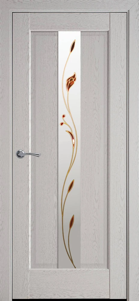 Дверь Маэстра Премьера Р1 патина серая (стекло сатин и рисунок) ПВХ DeLuxe Новый стиль
