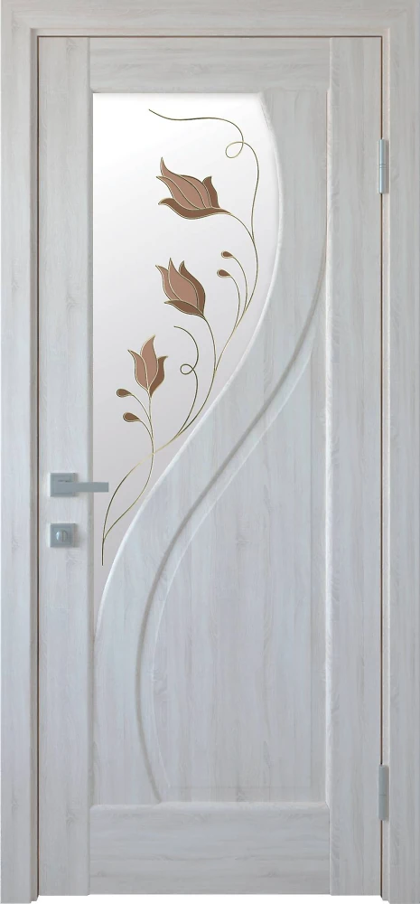 Дверь Маэстра Прима Р1 ясень New (стекло сатин и рисунок) ПВХ DeLuxe Новый стиль