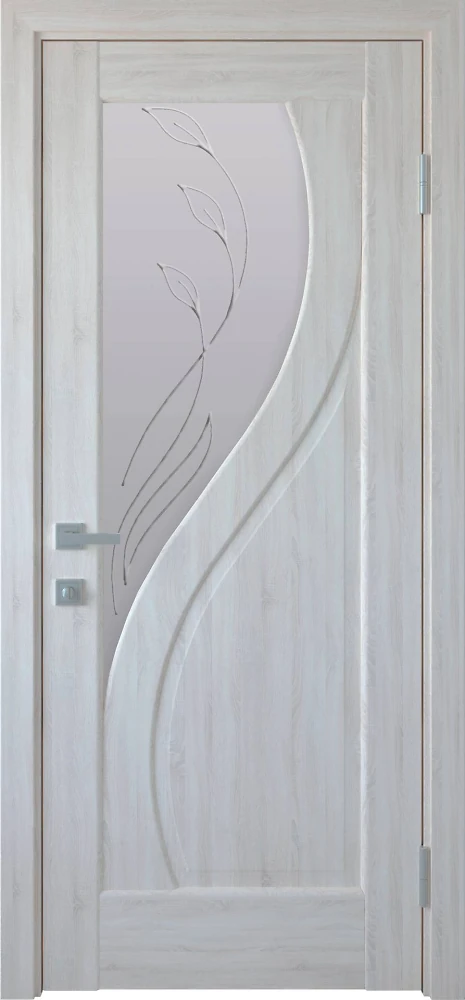 Дверь Маэстра Прима Р2 ясень New (стекло сатин и рисунок) ПВХ DeLuxe Новый стиль