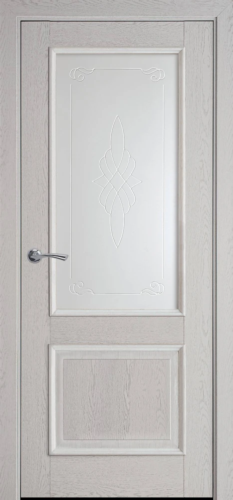 Дверь Интера Вилла Р1 патина серая (стекло сатин и рисунок) ПВХ DeLuxe Новый стиль