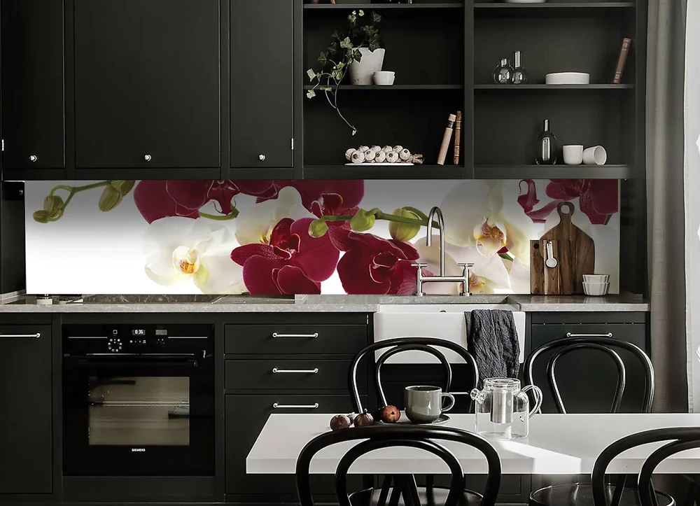 Скінали на кухню Zatarga Орхідеї бордові і білі макро 600х3000 мм