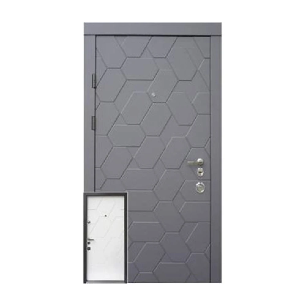 Дверь входная Форт серия Престиж модель Леон софт тач элегант серый/ белый супермат