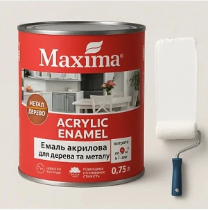 Эмаль акриловая Maxima 0,75 л (для дерева и металла) белая шелковисто-матовая