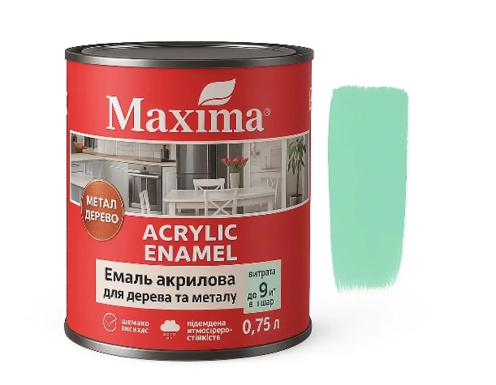 Эмаль акриловая Maxima 0,75 л (для дерева и металла) Мятный шелковисто-матовая