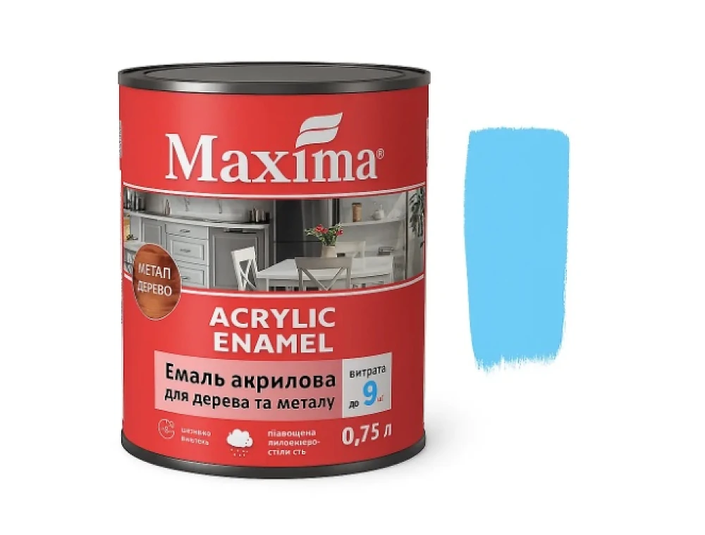 Эмаль акриловая Maxima 0,75 л (для дерева и металла) Небесный шелковисто-матовая