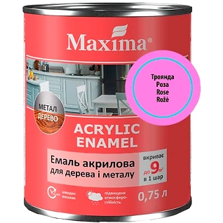 Емаль акрилова для дерева та металу Троянда шовковисто-матова Maxima 0,75 л
