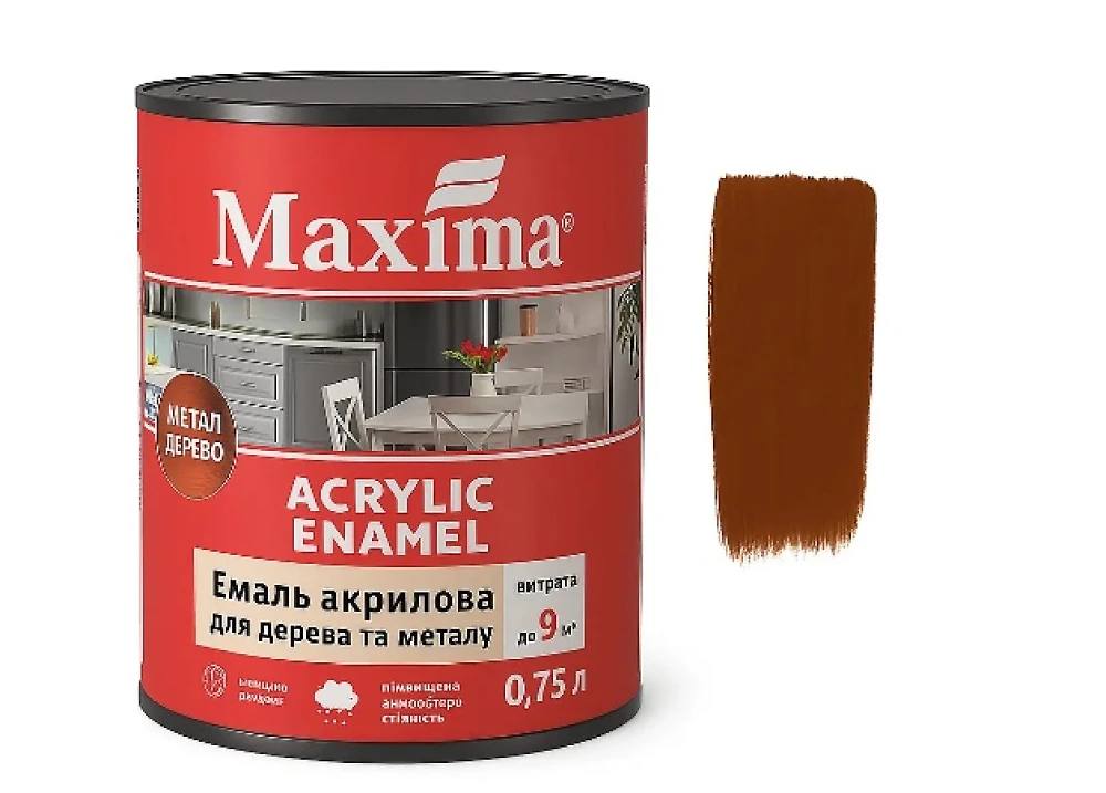 Эмаль акриловая Maxima 0,75 л (для дерева и металла) орех шелковисто-матовая