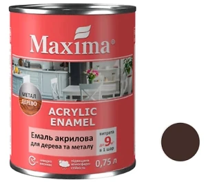 Емаль акрилова для дерева та металу Шоколад шовковисто-матова Maxima 0,75 л
