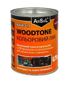 Лак ARSAL WOODTONE AQUA 3в1* 0,75л махонь