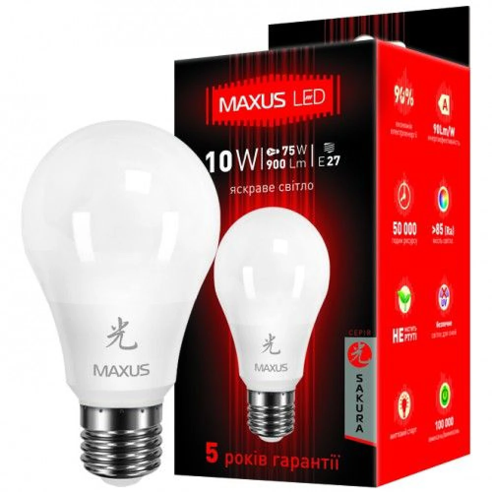 Лампа светодиодная  10Вт  220В Е27 4100K Maxus' AP SAKURA 1-LED-464-01 (гарантия пять лет)