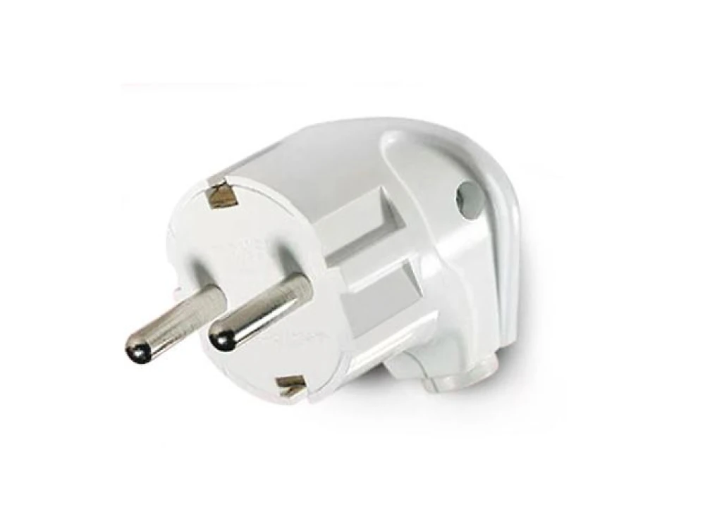 Вилка євро кутова з заземленням біла FETIH