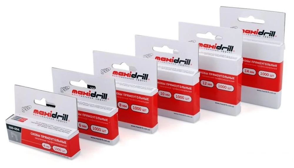 Скобы тип 53 10мм каленые, 1000шт Maxidrill 500-010C