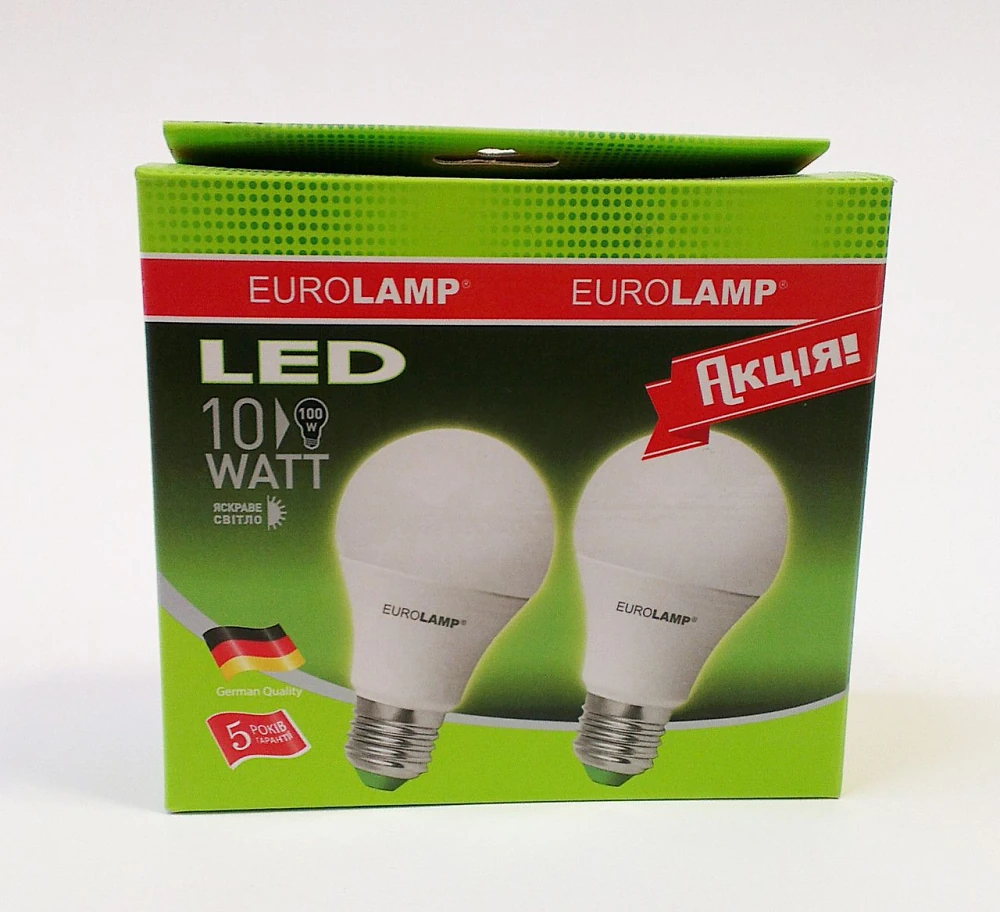 Лампа светодиодная  10Вт  220В Е27 4000K Eurolamp НАБОР 1+1 LED-A60-10274(Е)