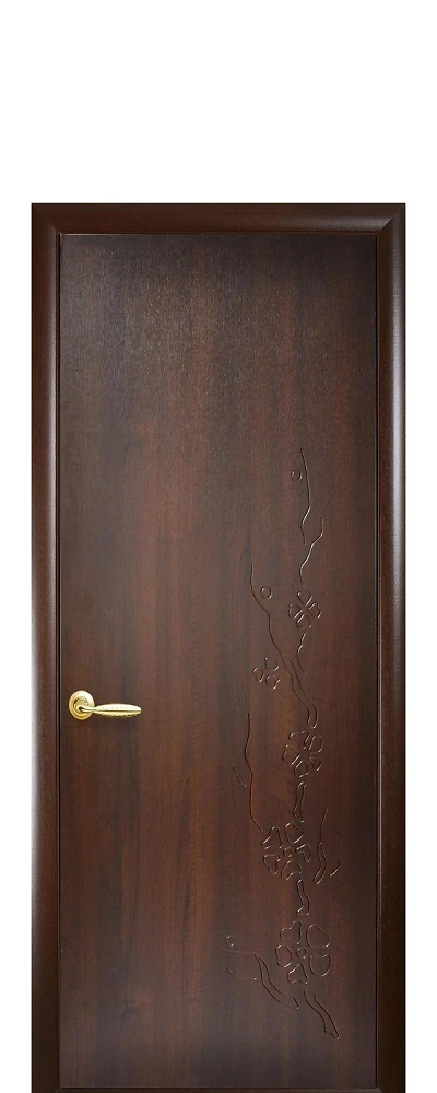 Дверь Колори Сакура каштан (глухая с гравировкой) ПВХ DeLuxe Новый стиль