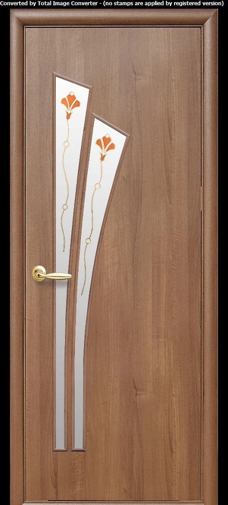 Дверь Модерн Лилия Р1 золотая ольха (стекло сатин и рисунок) ПВХ DeLuxe Новый стиль