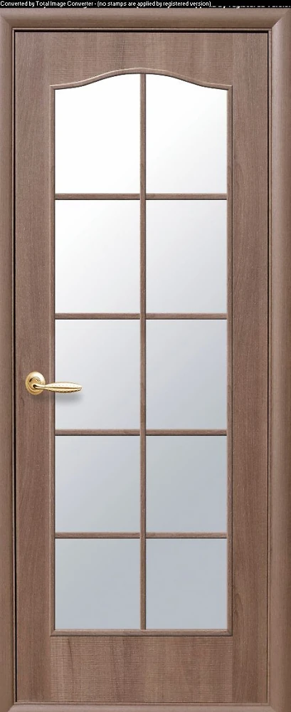 Двері  Фортіс золота вільха Класик (зі склом сатин-вітраж) ПВХ DeLuxe Новий стиль