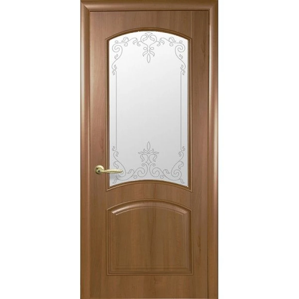 Дверь Интера Антре Р3 золотая ольха (стекло сатин и рисунок) ПВХ DeLuxe Новый стиль