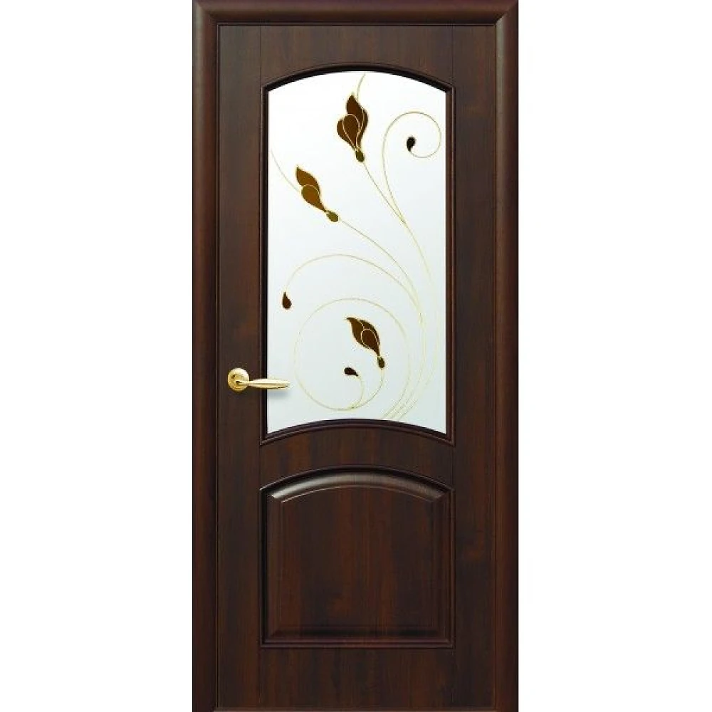 Дверь  Интера Р каштан Антре (стекло сатин и рисунок4) ПВХ DeLuxe Новый стиль