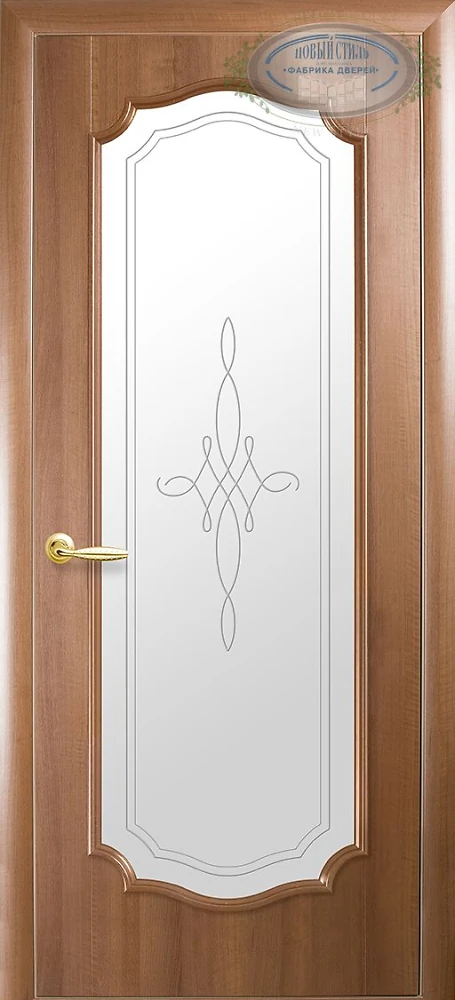 Дверь  Интера Р зол. ольха Рока (стекло сатин-витраж и рисунок1) ПВХ DeLuxe Новый стиль