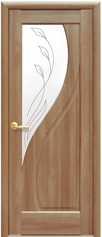 Дверь Маэстра Прима Р2 золотая ольха (стекло сатин и рисунок) ПВХ DeLuxe Новый стиль