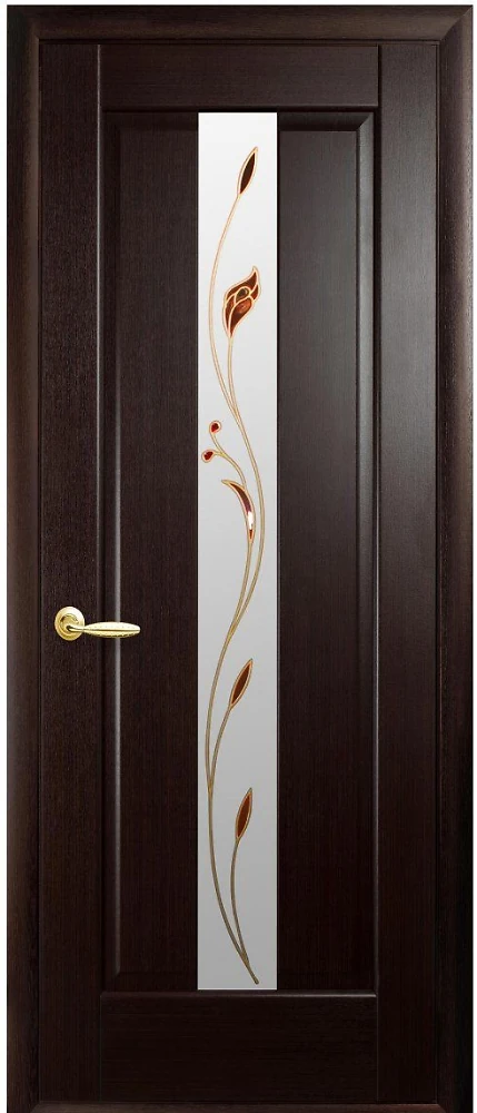 Дверь Маэстра Премьера Р1 венге New (стекло сатин и рисунок) ПВХ DeLuxe Новый стиль