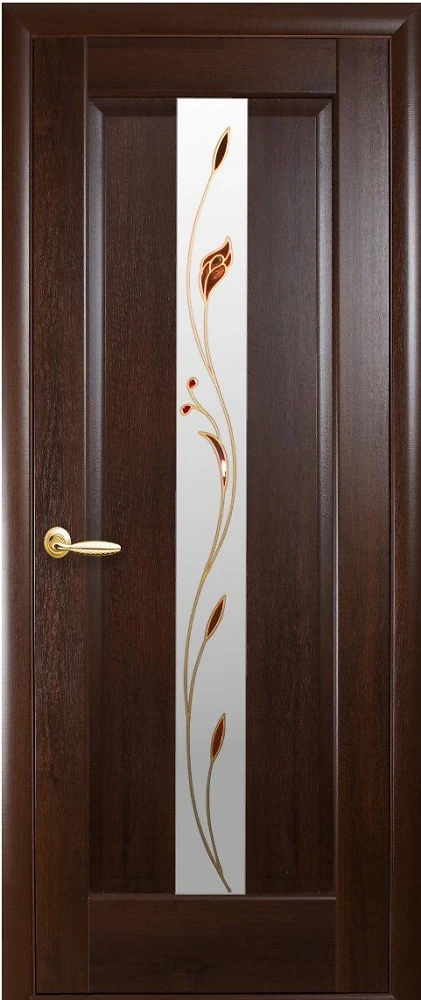 Дверь Маэстра Премьера Р1 каштан (стекло сатин и рисунок) ПВХ DeLuxe Новый стиль