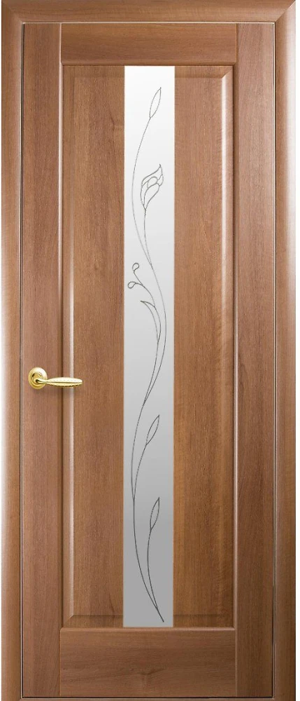 Дверь Маэстра Премьера Р2 золотая ольха (стекло сатин и рисунок) ПВХ DeLuxe Новый стиль