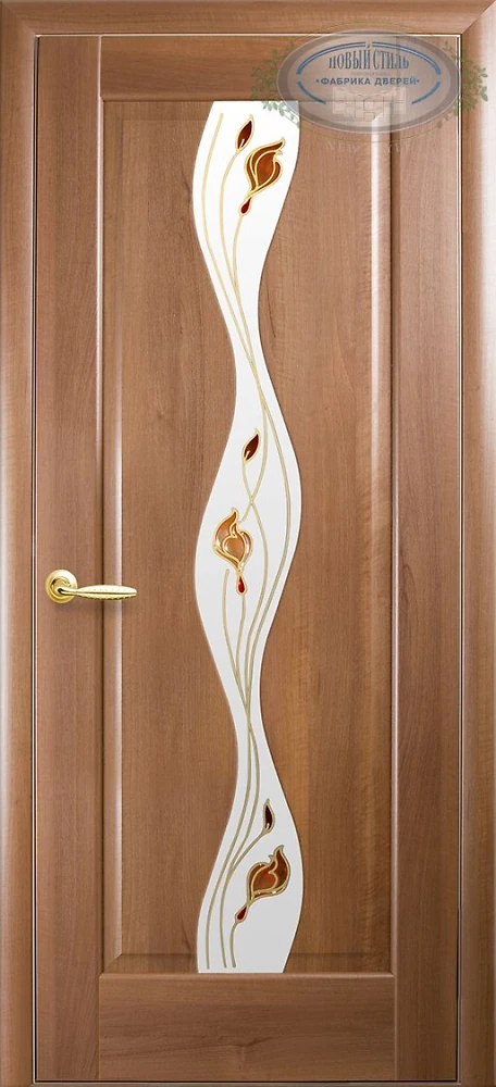 Дверь Маэстра Волна Р1золотая ольха (стекло сатин и рисунок) ПВХ DeLuxe Новый стиль