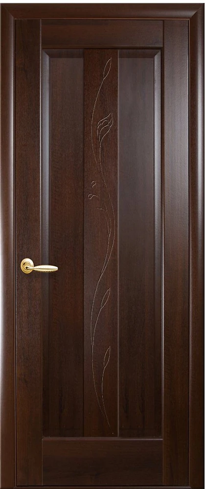 Дверь Маэстра Премьера каштан (глухая с гравировкой) ПВХ DeLuxe Новый стиль