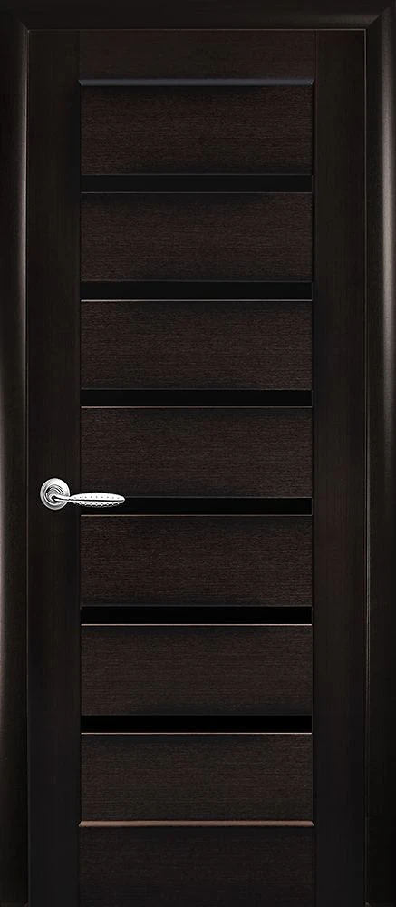 Дверь Ностра Линнея венге New (с чёрным стеклом) ПВХ DeLuxe Новый стиль