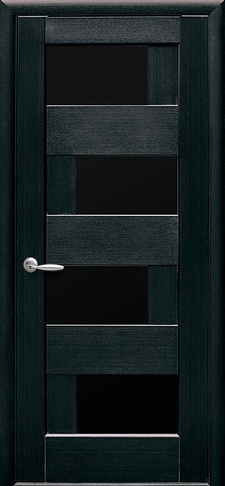 Дверь  Ностра венге Сиена (с чёрным стеклом) ПВХ DeLuxe Новый стиль