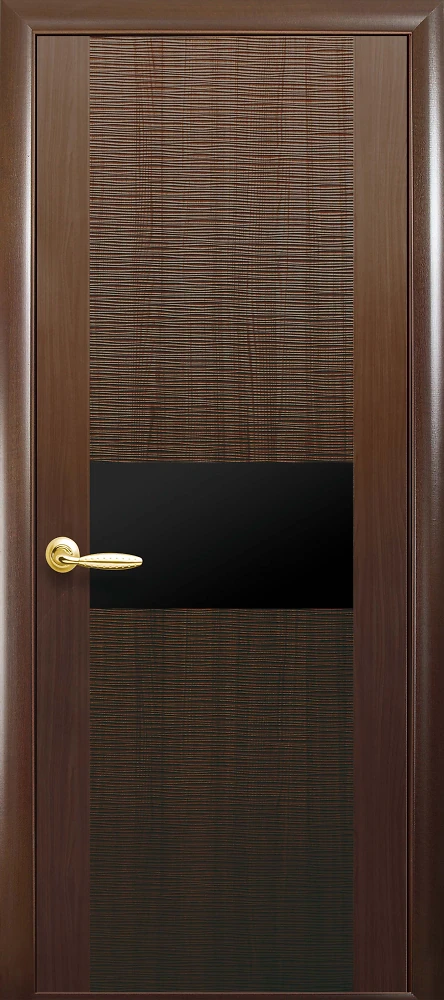 Дверь  Зебрана каштан Аста (с чёрным стеклом) ПВХ DeLuxe Новый стиль