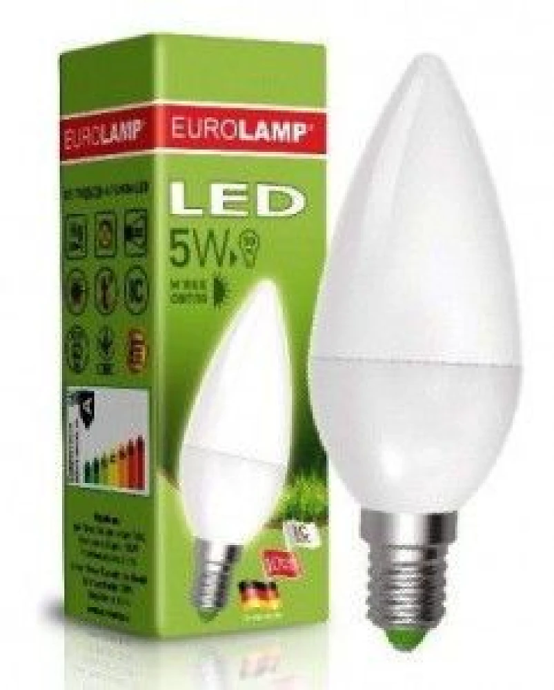 Лампа светодиодная свеча 5Вт  220В Е14 4000K Eurolamp LED-CL-05144(A)