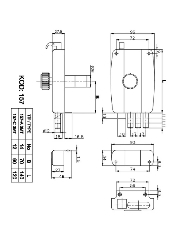 Накладний замок KALE 2001 С-ЗМТ - 60 мм з вертушкою, 3 кл (лазер.кл.)