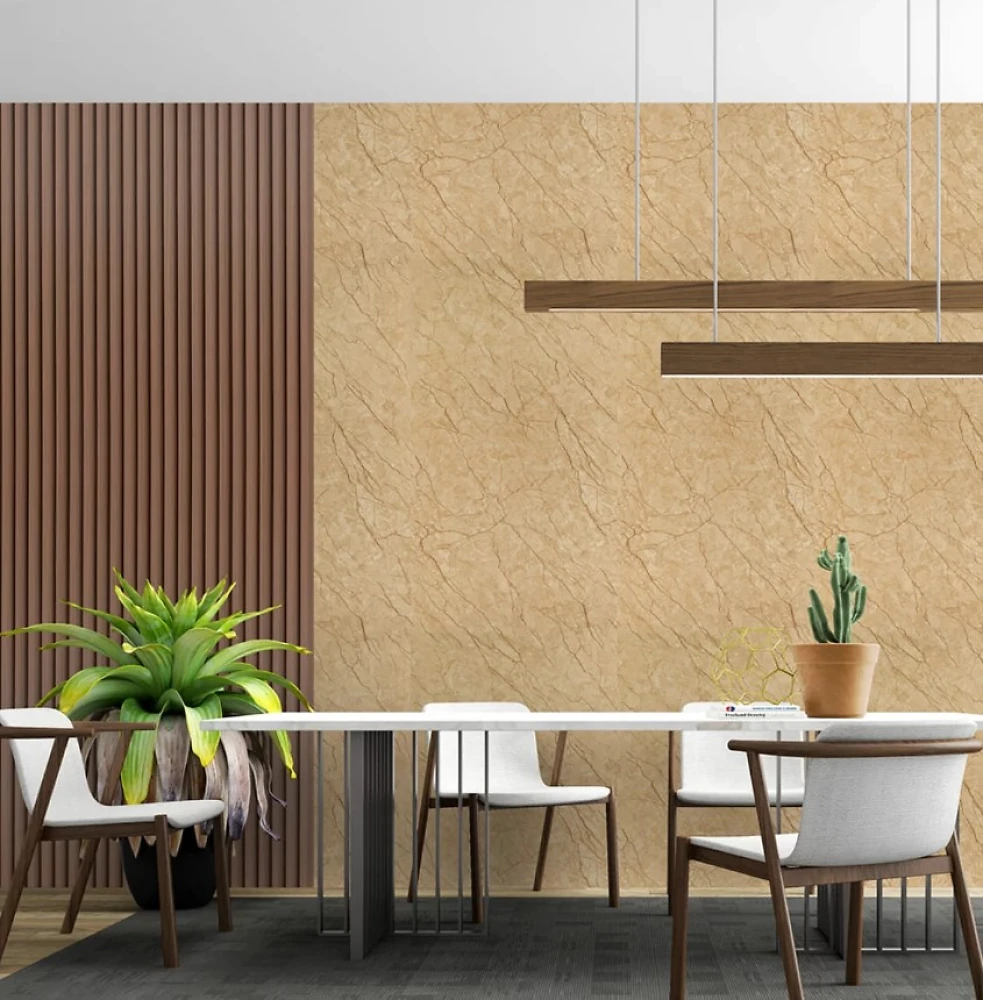 Самоклеющаяся PET  плитка в рулоне WB-YC-123 (Бежевый мрамор) 3000*600 мм