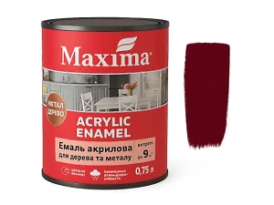Емаль акрилова Maxima 0,75 л (для дерева та металу) Бургунді шовковисто-матова