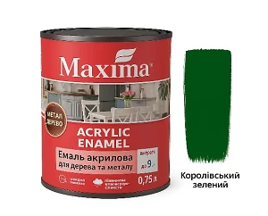 Эмаль акриловая Maxima 0,75 л (для дерева и металла) Королевский зеленый шелковисто-матовая
