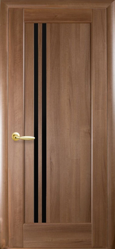 Дверь Ностра Делла золотая ольха (с чёрным стеклом) ПВХ DeLuxe Новый стиль
