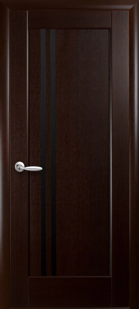 Дверь Ностра Делла венге New (с чёрным стеклом) ПВХ DeLuxe Новый стиль