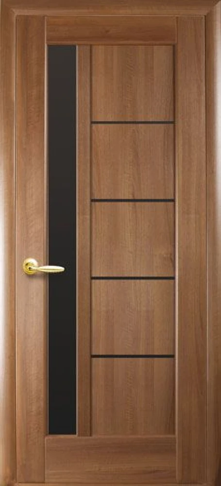 Дверь Ностра Грета золотая ольха (с чёрным стеклом) ПВХ DeLuxe Новый стиль