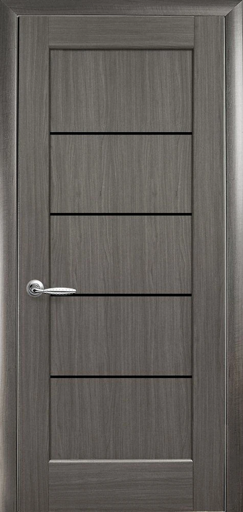 Дверь Ностра Мира grey (с чёрным стеклом) ПВХ DeLuxe Новый стиль