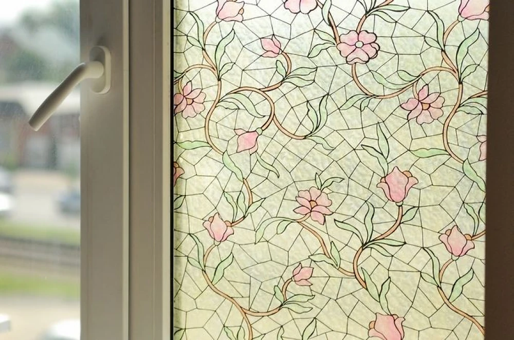 Самоклеюча плівка Patifix 90см х 1м 91-2240 (Вітраж рожеві квіти)